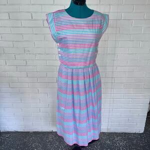 Vintage 80s pink and blue striped dress set